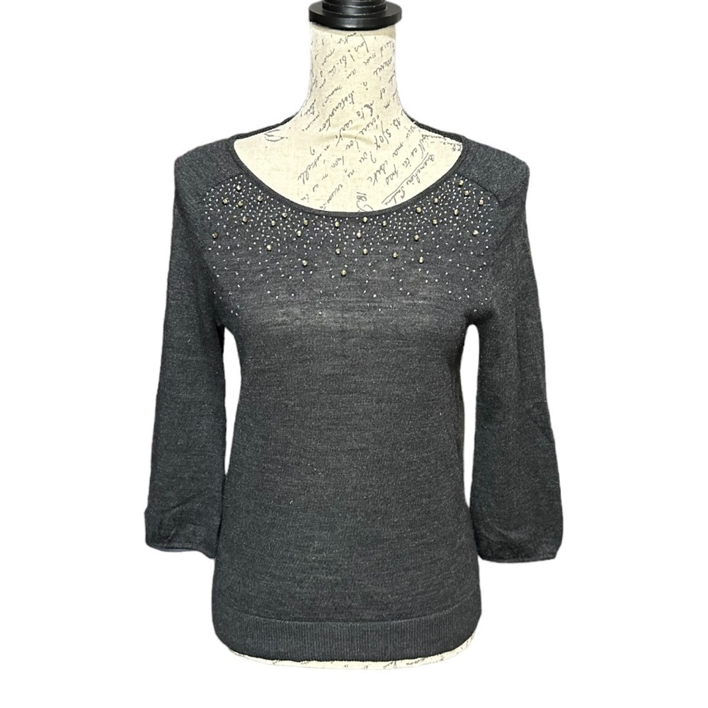 LOFT Gray Embellished Lightweight Sweater Size Small